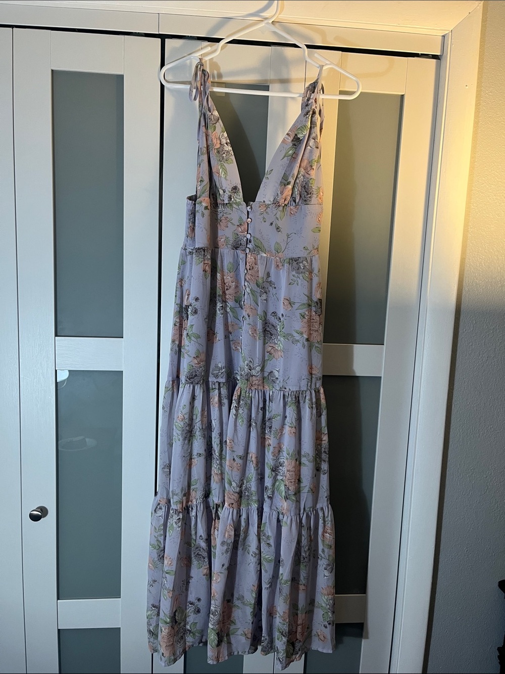 Lulu's Lavender Floral Tie-Strap Tiered Maxi Dress